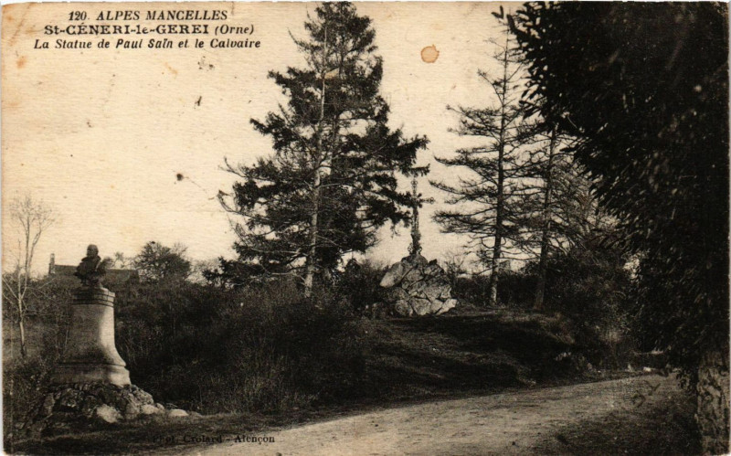Carte postale ancienne Alpes Mancelles -Saint-Céneri-le-Gerei (Orne) - La Statue de ... à Ri
