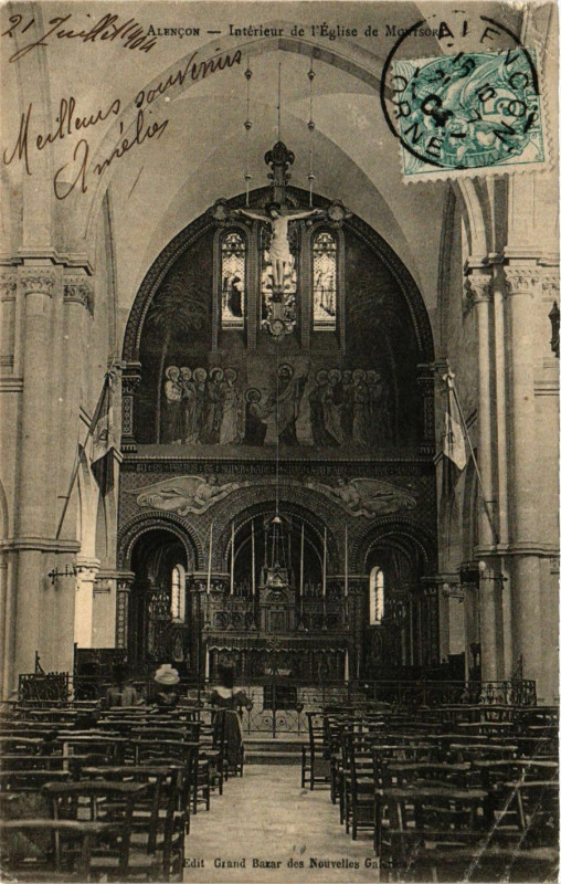 Carte postale ancienne Alencon - Intérieur de l'Eglise de Mortson à Alençon