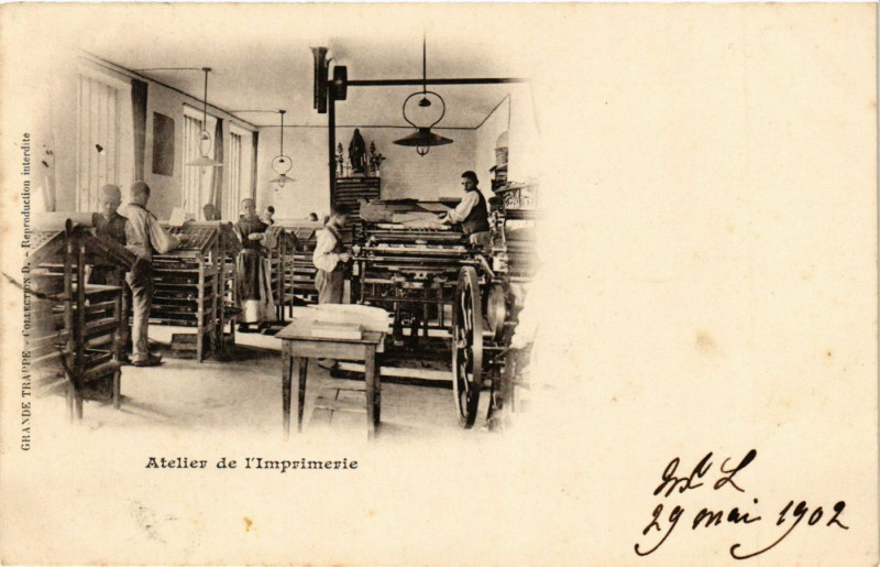 Carte postale ancienne Atelier de l'Imprimerie à Ri