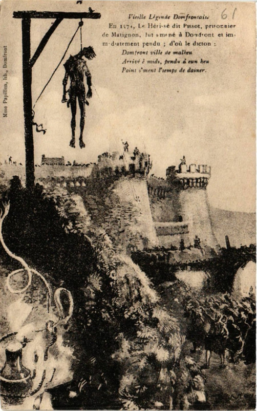 Carte postale ancienne Vieille Legende Domfrontaise - En 1571, Le Herisse dit Pissot à Ri