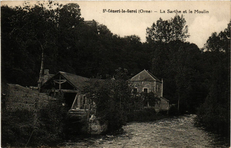 Carte postale ancienne Saint-Céneri-le-Gerei (Orne) - La Sarthe et le Moulin à Saint-Céneri-le-Gérei