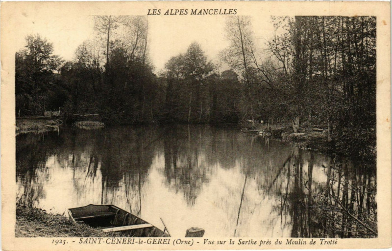 Carte postale ancienne Saint-Céneri -le-Gerei (Orne) - Vue sur la Sarthe prés du Moulin à Ri