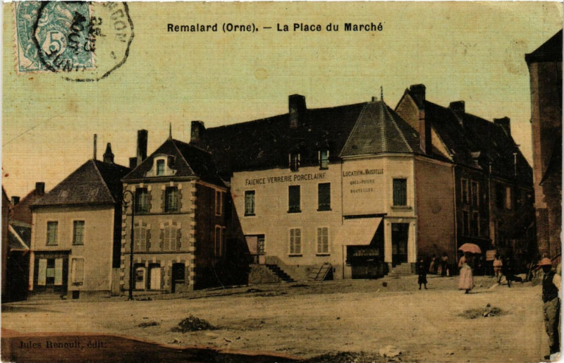 Carte postale ancienne Remalard(Orne) - La Place du Marché