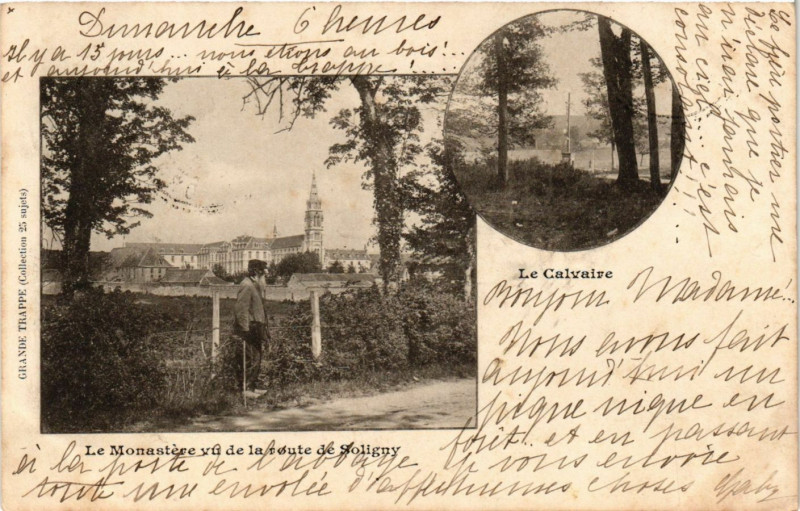 Carte postale ancienne Le Monastére vu de la route de Soligny - Le Calvaire