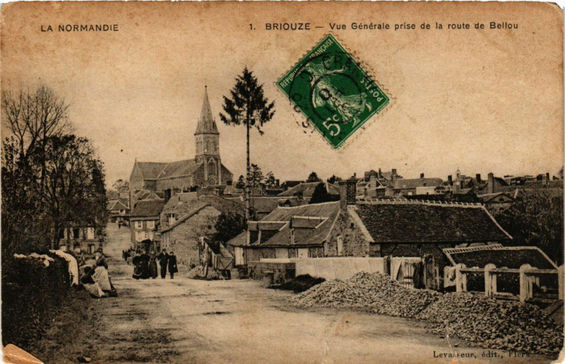 Carte postale ancienne Briouze - Vue Générale prise de la route de Bellou à Briouze
