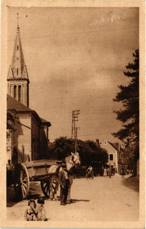 Carte postale ancienne Vrigny (Orne) - Rue Principale et Eglise à Ri