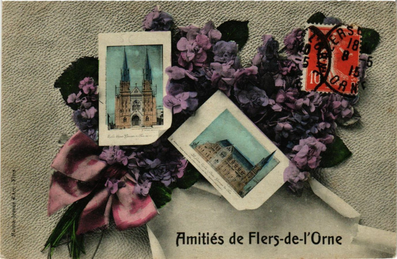 Carte postale ancienne Amitiés de Flers -de-l'Orne à Flers