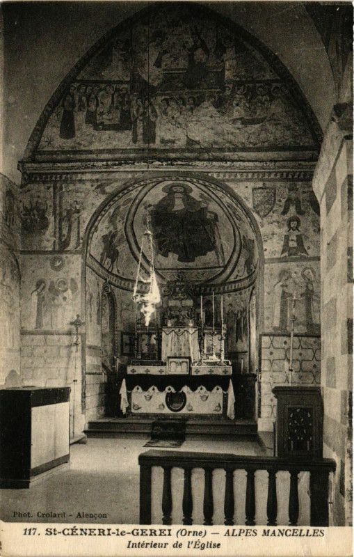 Carte postale ancienne Saint-Céneri-le-Gerei(Orne) -Alpes Mancelles -Intérieur de l'Eglise à Ri