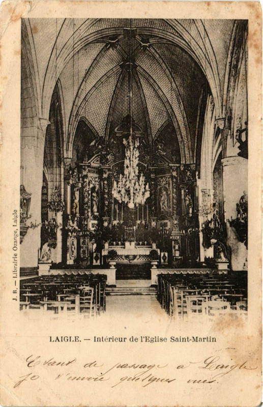 Carte postale ancienne Laigle - Intérieur de l'Eglise Saint-Martin à Ri