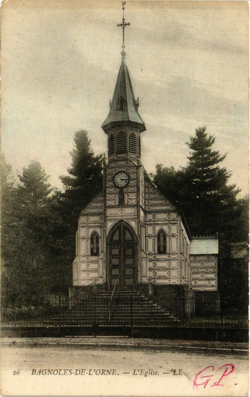 Carte postale ancienne Bagnoles- de- l'Orne -L'Eglise