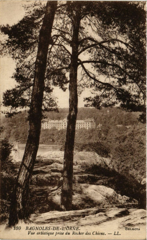 Carte postale ancienne Bagnoles- de- l'Orne - Vue artistique prise du Rocher des Chiens à Ri