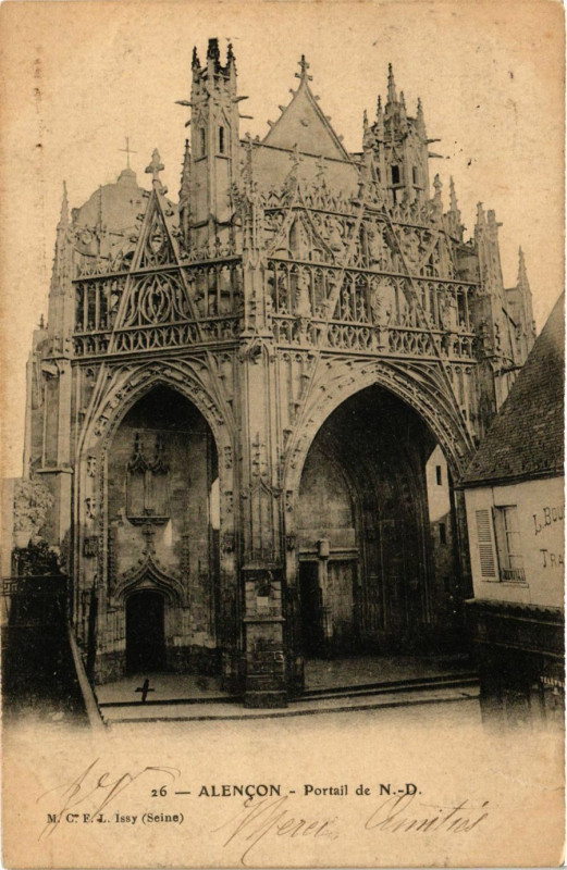 Carte postale ancienne Alencon - Portail de N.-D. à Alençon