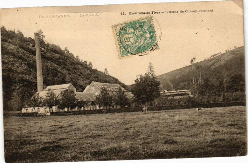 Carte postale ancienne Environs de flers .- L'Usine de champ fermant à Flers