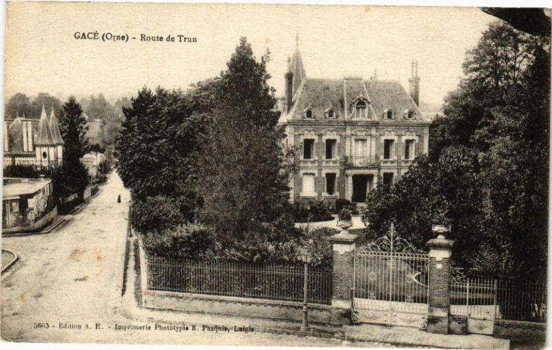 Carte postale ancienne Gace - Route de Trun à Gacé