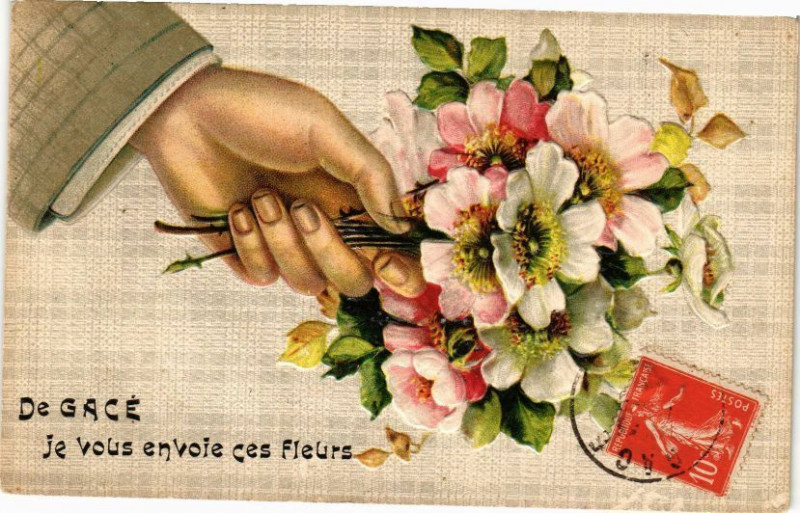Carte postale ancienne De Gace - Je vous envoie ces Fleurs à Gacé