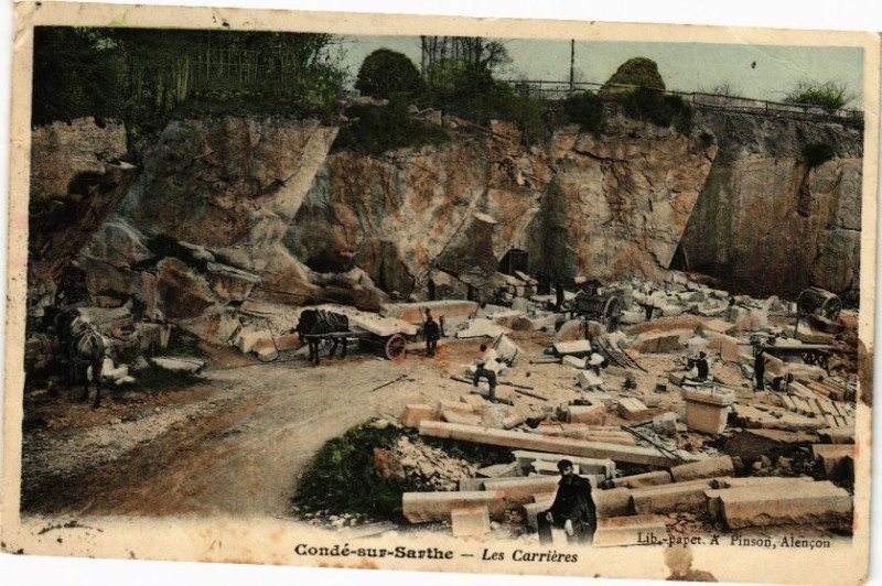 Carte postale ancienne Conde su r sarthe - Les carriers à Ri
