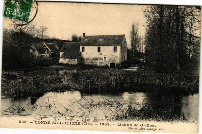 Carte postale ancienne Condé-sur-Huisne - 1905. - Moulin de Grillan à Ri