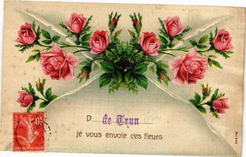 Carte postale ancienne Trun - Je vous envoie ces fleurs à Trun