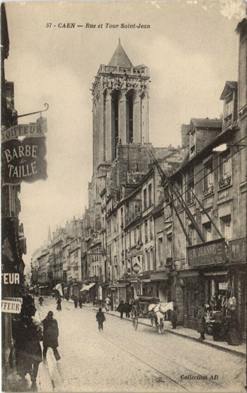 Carte postale ancienne Caen - Rue et Tour Saint-Jean à Caen