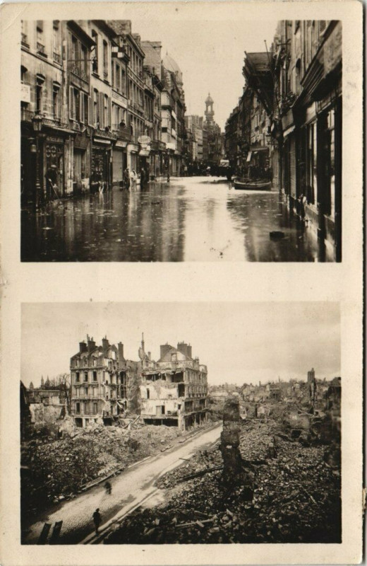 Carte postale ancienne Caen - La rue Saint-Jean éprouvée par les inondations à Caen