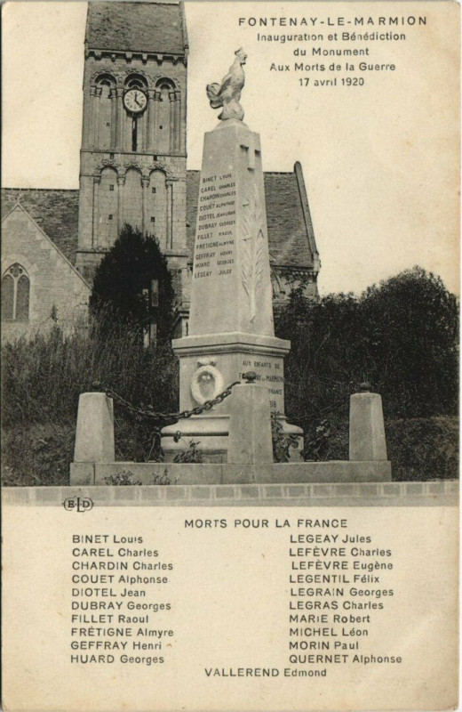 Carte postale ancienne Fontenay-le-Marmion - Inauguration et Bénédiction du Monument à Fontenay-le-Marmion