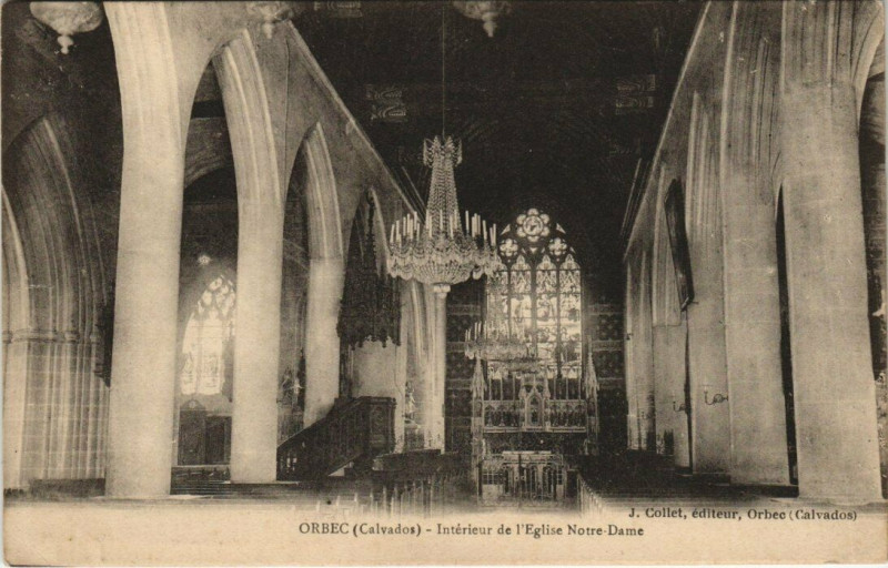 Carte postale ancienne Orbec - Intérieur de l'Eglise Notre-Dame à Orbec