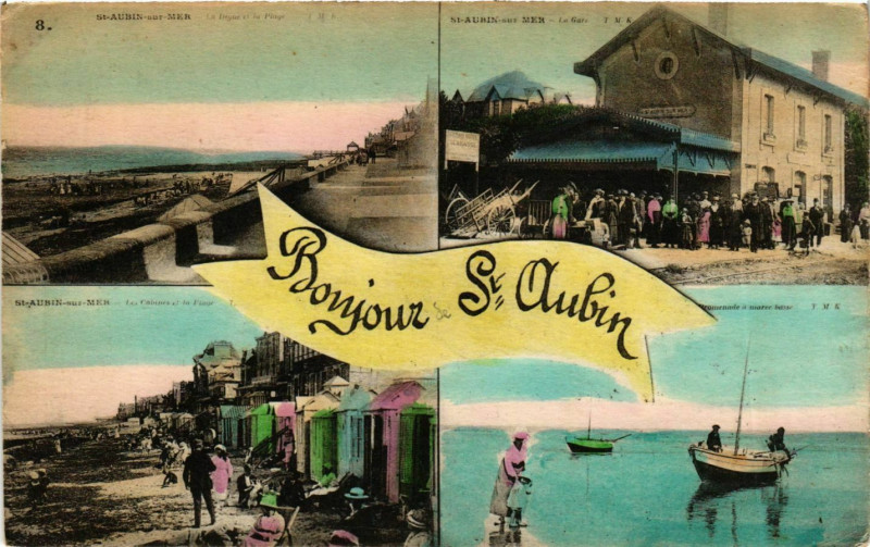 Carte postale ancienne Calvados Saint-Aubin-sur-Mer Plage Gare à Saint-Aubin-sur-Mer