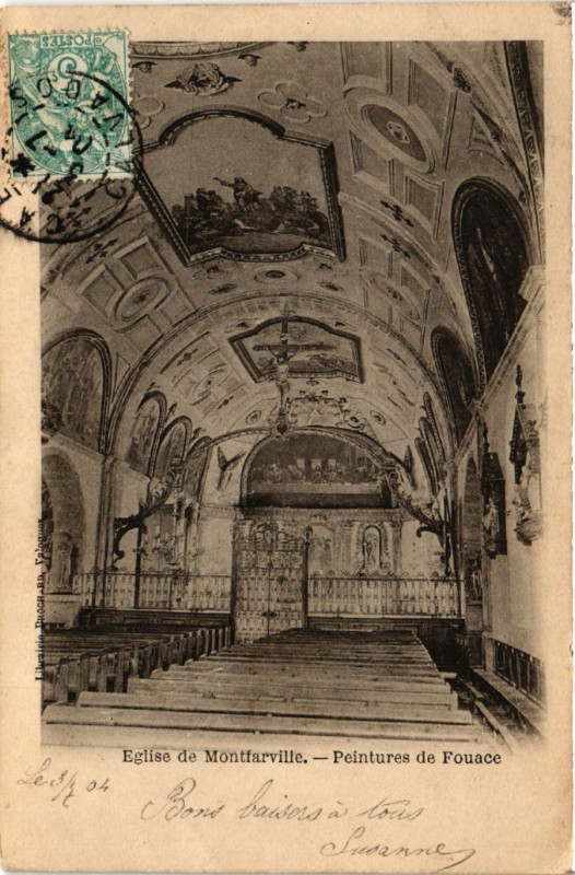 Carte postale ancienne Eglise de Montfarville - Peintures de Fouace
