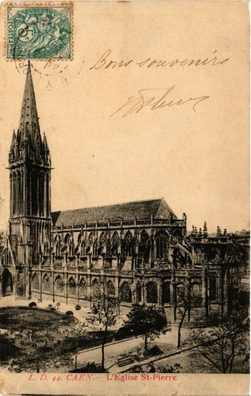 Carte postale ancienne Caen - L'Eglise Saint-Pierre à Caen