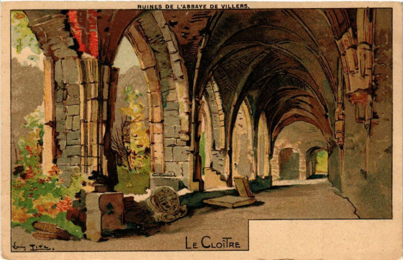 Carte postale ancienne Ruines de l'Abbaye de Villers - Le Cloitre