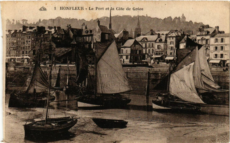 Carte postale ancienne Honfleur - Le Port et la Cote de Grace à Honfleur