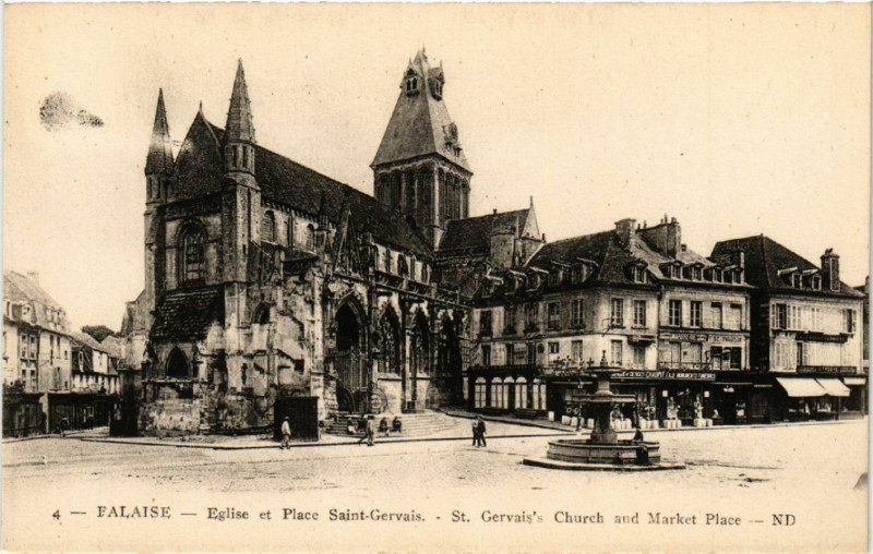 Carte postale ancienne Falaise - Eglise et Place Sant-Gervais - Saint-Gervais's Church and à Falaise