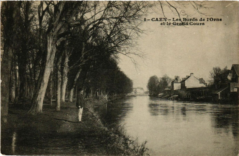 Carte postale ancienne Caen - Les Bords de L'Orne et le Grand Cours à Caen