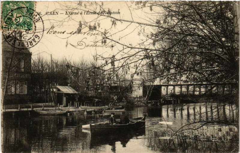 Carte postale ancienne Caen - L'Orne a l'Ecole de Natation à Caen