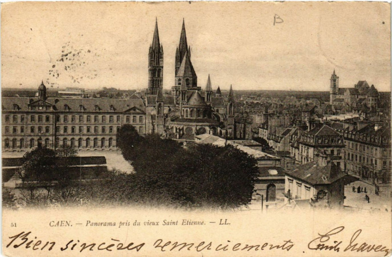 Carte postale ancienne Caen - Panorama pris du vieux Saint-Etienne à Caen