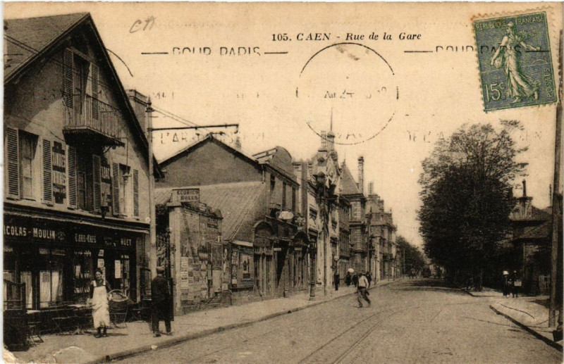 Carte postale ancienne Caen - Rue de la Gare à Caen