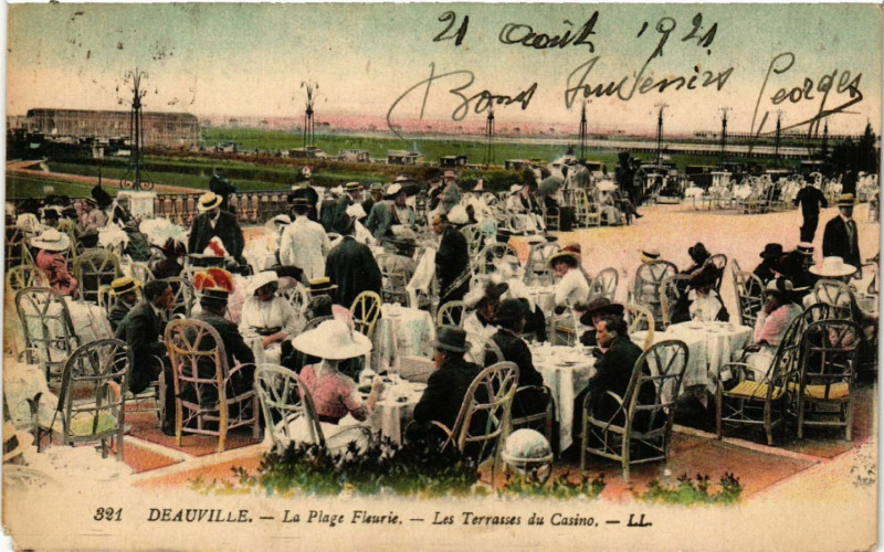 Carte postale ancienne Deauville - La Plage Fleurie - Les Terrasses du Casino à Deauville