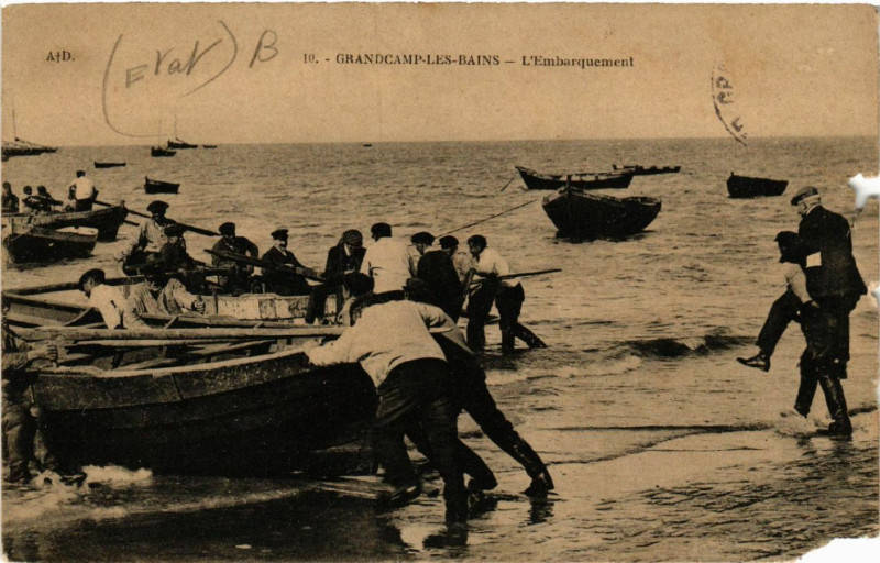 Carte postale ancienne Grandcamp-les-Bains - L'Embarquement