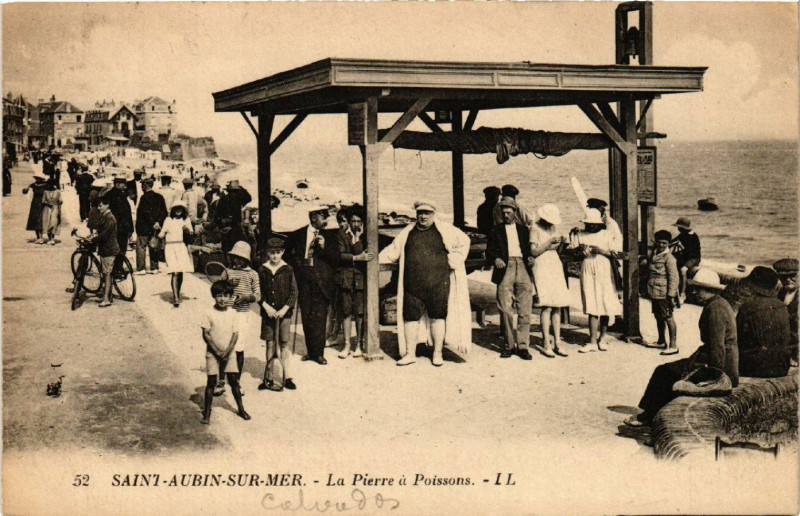 Carte postale ancienne Saint-Aubin-sur-Mer - La Pierre a Poissons à Saint-Aubin-sur-Mer