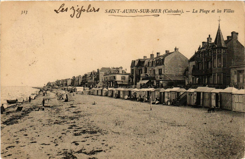 Carte postale ancienne Saint-Aubin-sur-Mer - La Plage et les Villas à Saint-Aubin-sur-Mer