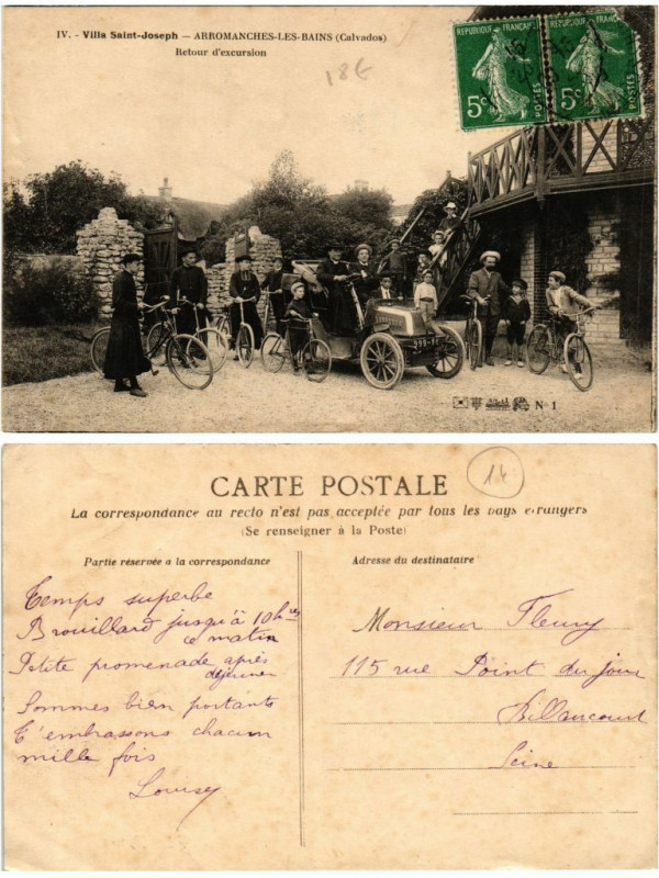 Carte postale ancienne Villa Saint-Joseph Arromanches-les-Bains Retour d'excursion à Arromanches-les-Bains