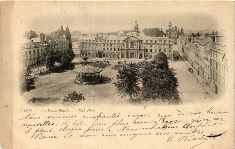 Carte postale ancienne Caen - La Place Royale à Caen