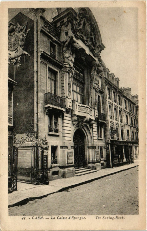 Carte postale ancienne Caen - La Caisse d'Epargne à Caen
