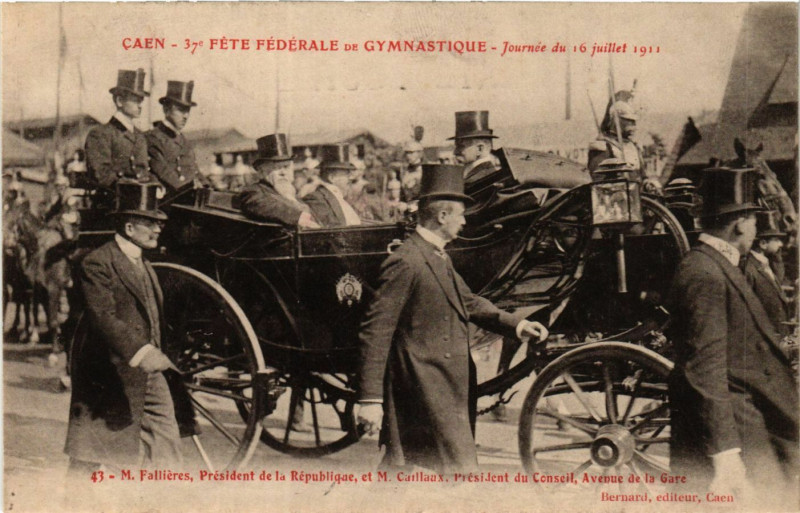 Carte postale ancienne Caen Féte Féderale de Gymnastique-M.Falliéres Président de la Rep. à Caen