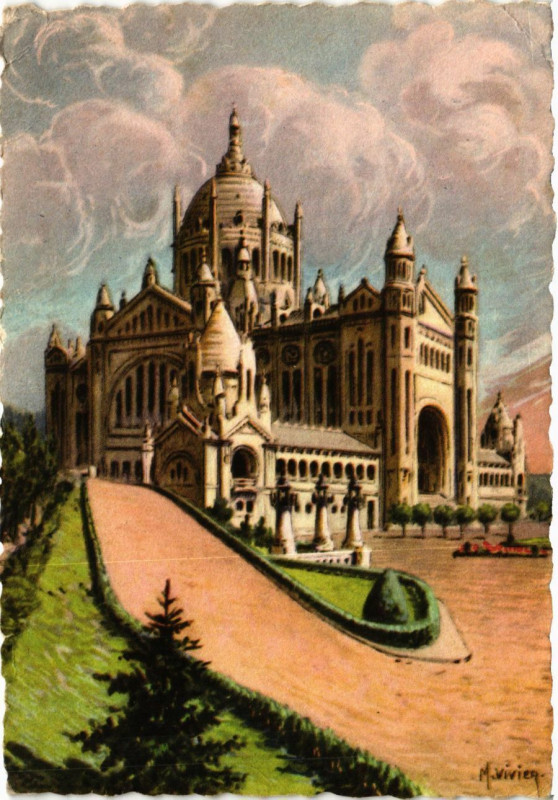 Carte postale ancienne Basilique de Lisieux - Vue de l'entrée du Parvis à Lisieux