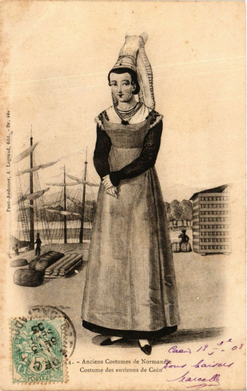 Carte postale ancienne Anciens Costumes de Normandie Costume des environs de Caen à Caen
