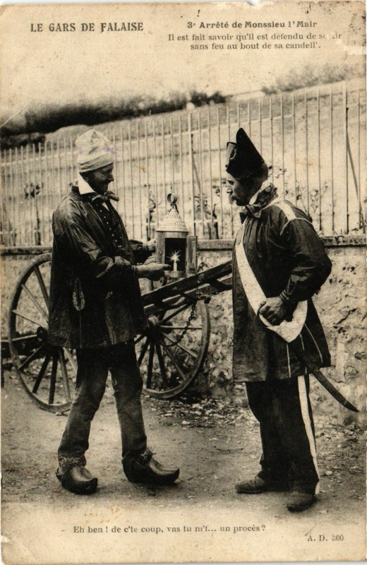 Carte postale ancienne Falaise - Le Gars de Falaise - Arrete de Monssieu l'Mair à Falaise