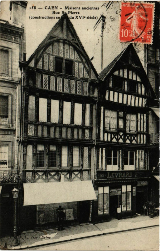 Carte postale ancienne Caen - Maisons anciennes - Rue Saint-Pierre à Caen