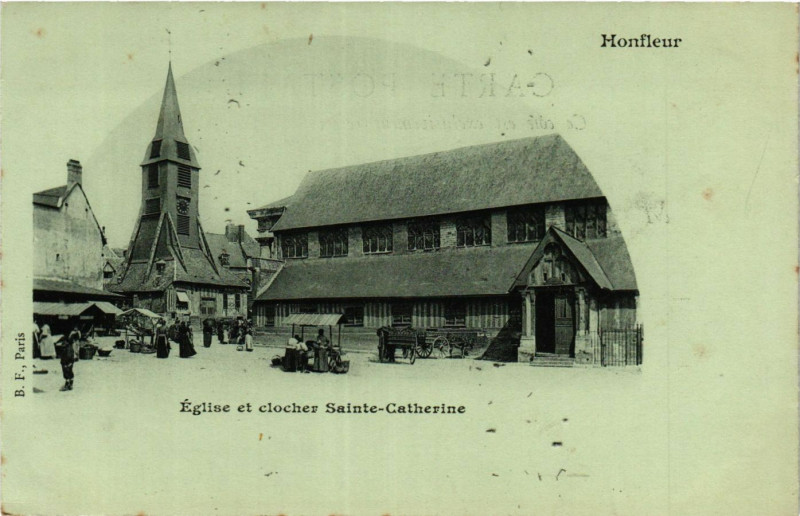 Carte postale ancienne Honfleur - Eglise et clocher Sainte-Catherine à Honfleur