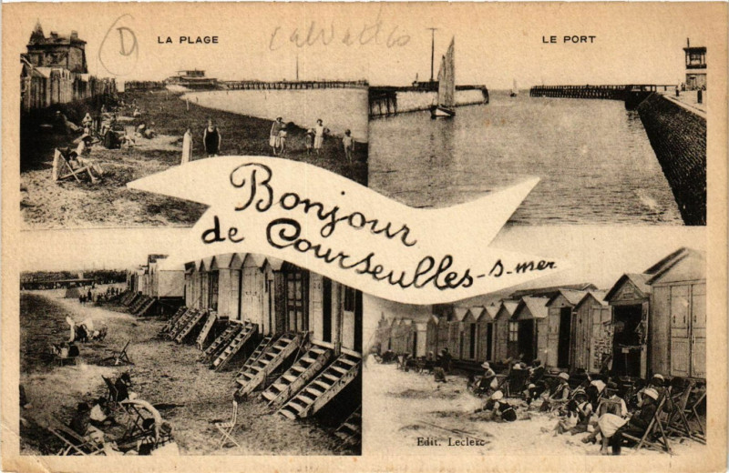Carte postale ancienne Courseulles-sur-Mer - La Plage - Le Port à Courseulles-sur-Mer